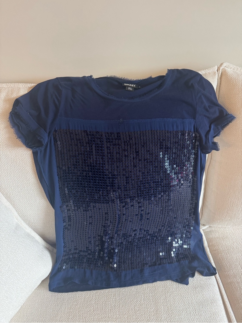 DKNY Navy Short-Sleeve Tee with Front Sequins